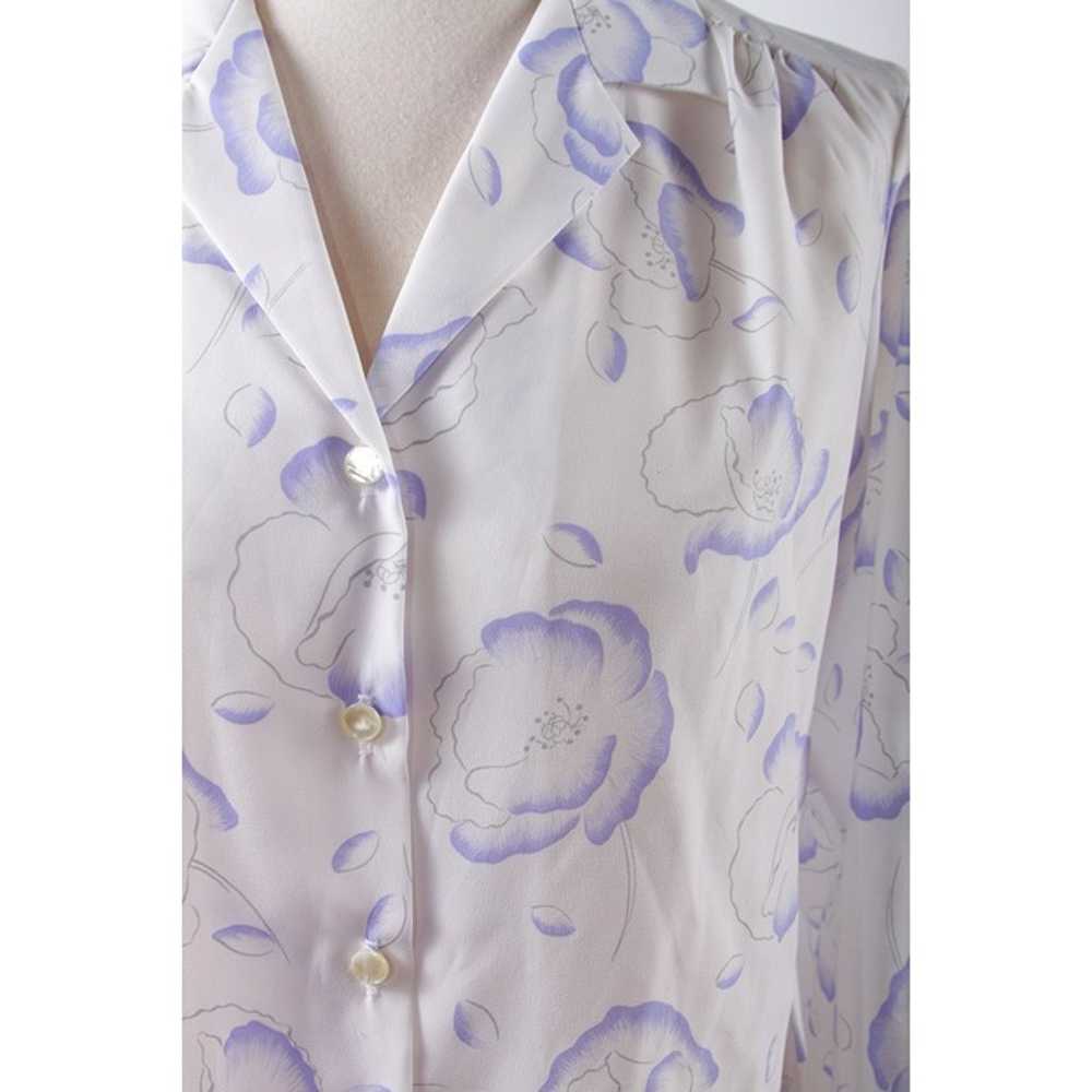 Lavender Flowers Blouse, White, Patterns, Flowers… - image 5