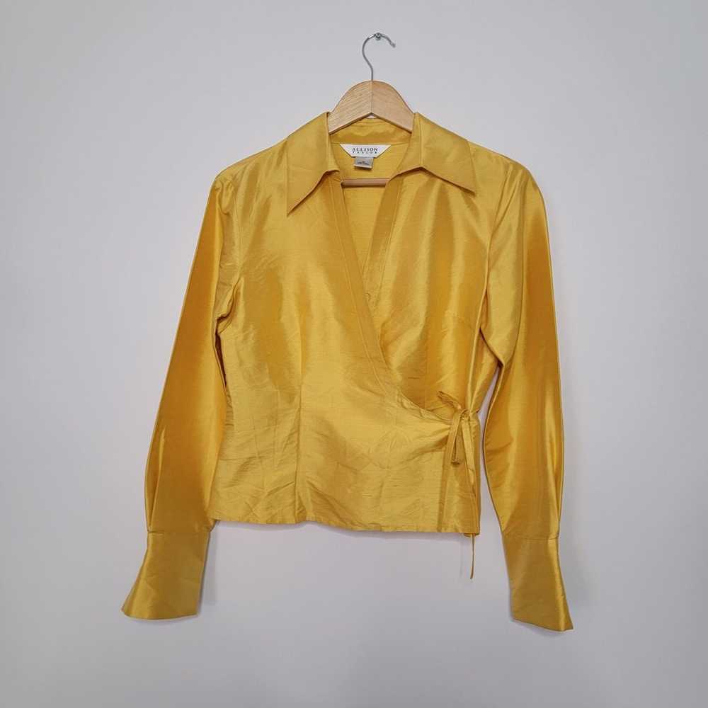 VINTAGE ALLISON TAYLOR 100% SILK YELLOW BLOUSE SI… - image 5