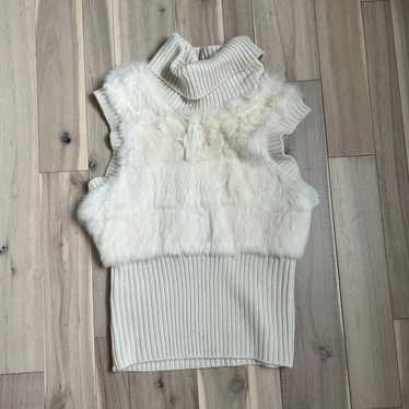 rabbit fur ribbed turtleneck sweater vest