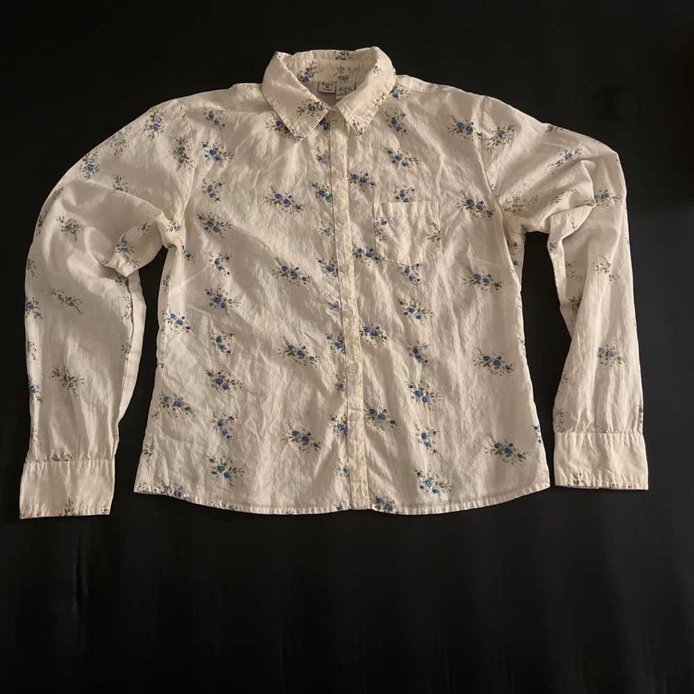 (M) Quizz Vintage Floral White Buttondown Blue Fl… - image 1