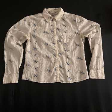 (M) Quizz Vintage Floral White Buttondown Blue Fl… - image 1