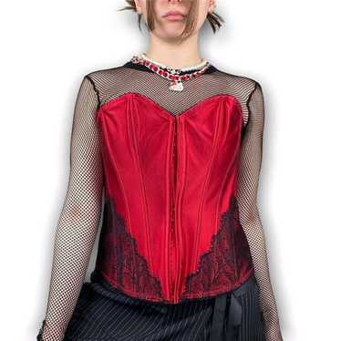 y2k UK vintage lace up red corset - image 1