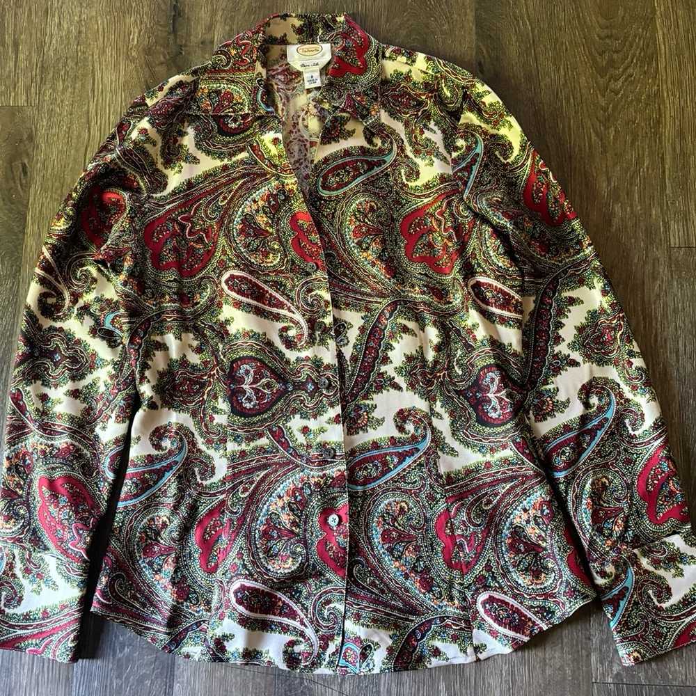 Talbots Womens Ivory Red Green Paisley Silk Long … - image 1