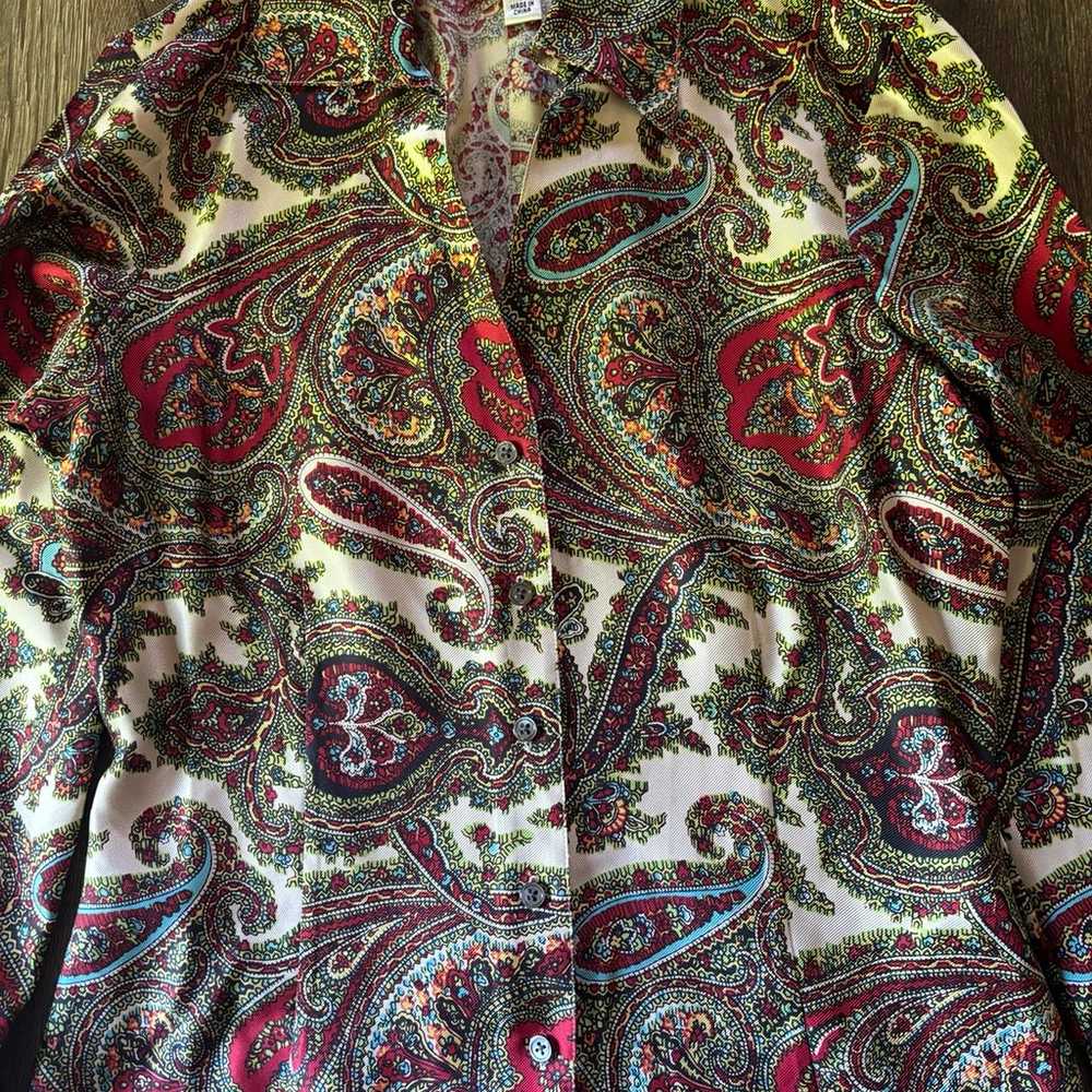 Talbots Womens Ivory Red Green Paisley Silk Long … - image 3