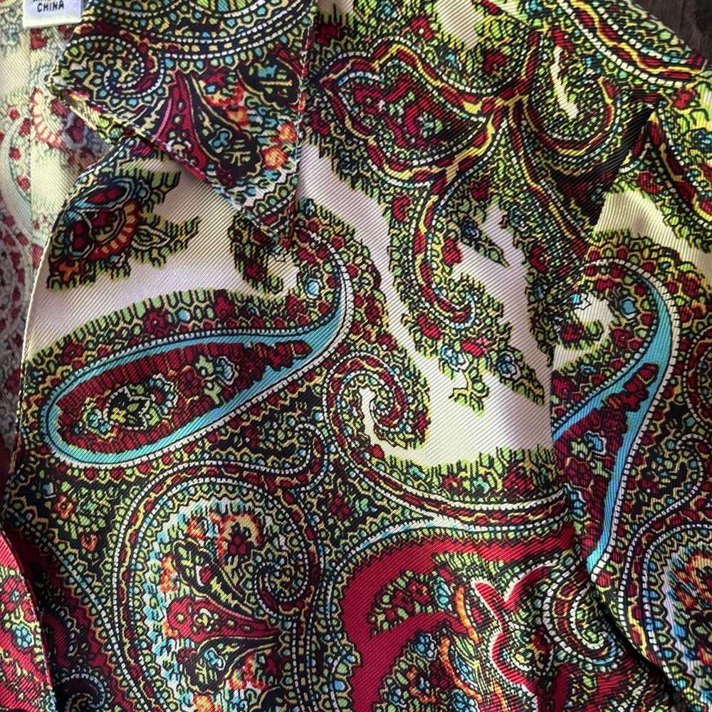 Talbots Womens Ivory Red Green Paisley Silk Long … - image 4