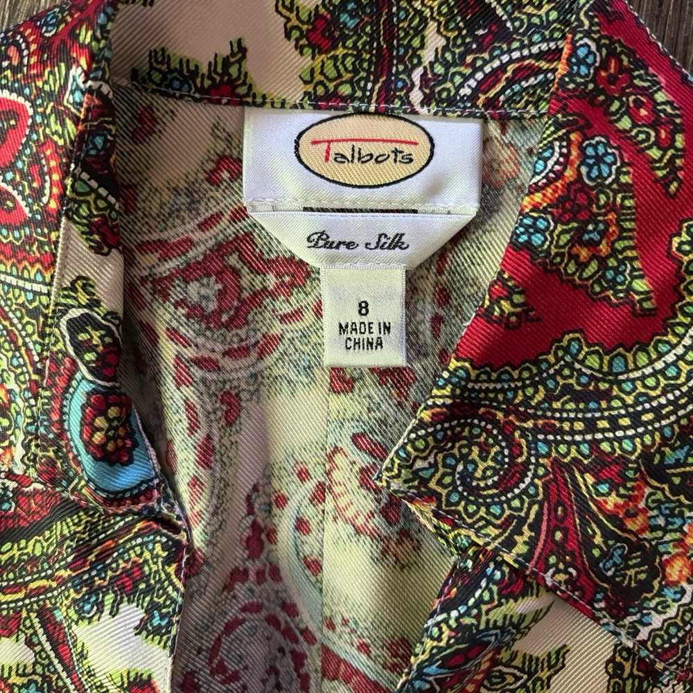 Talbots Womens Ivory Red Green Paisley Silk Long … - image 5