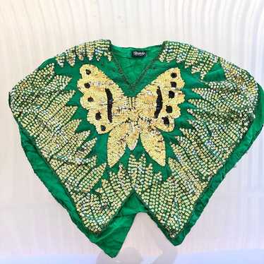 70s Vintage Shakti Butterfly Sequin 100% Silk Part