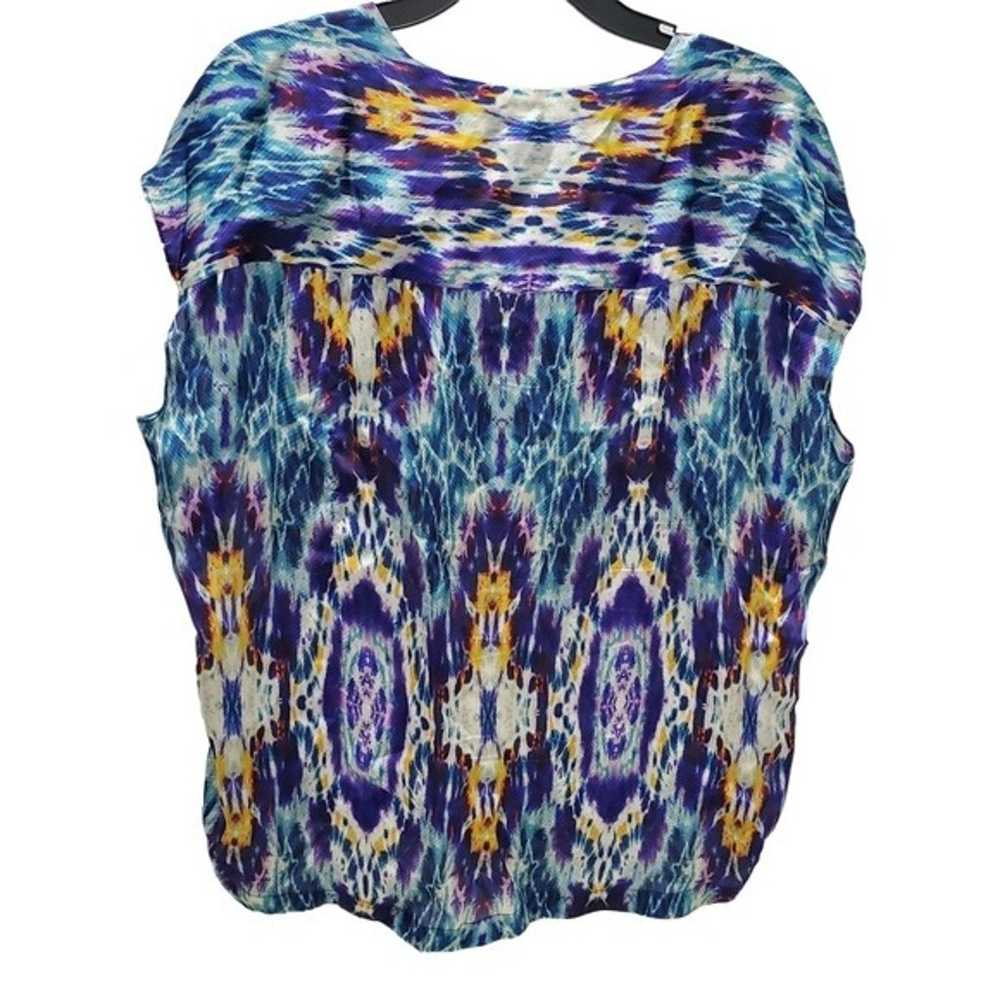 100% Silk Blouse Y2K Acid Drop Tie Dye Print Boho… - image 4