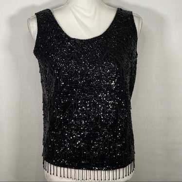 Vintage Imperial Black 100% Wool Fully Beaded Top - image 1