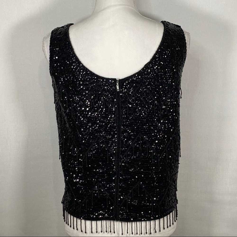 Vintage Imperial Black 100% Wool Fully Beaded Top - image 5