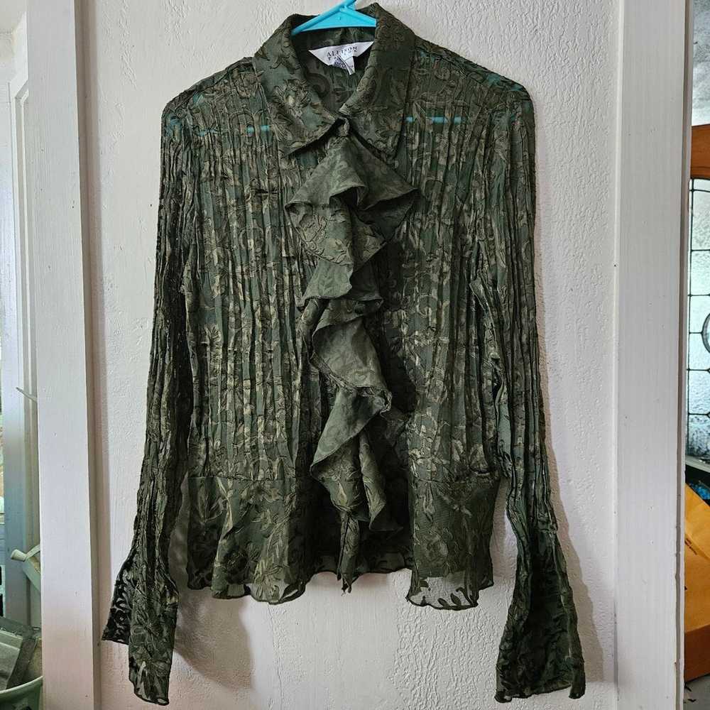 Vintage Allison Taylor Olive Green Lace Top L - image 1