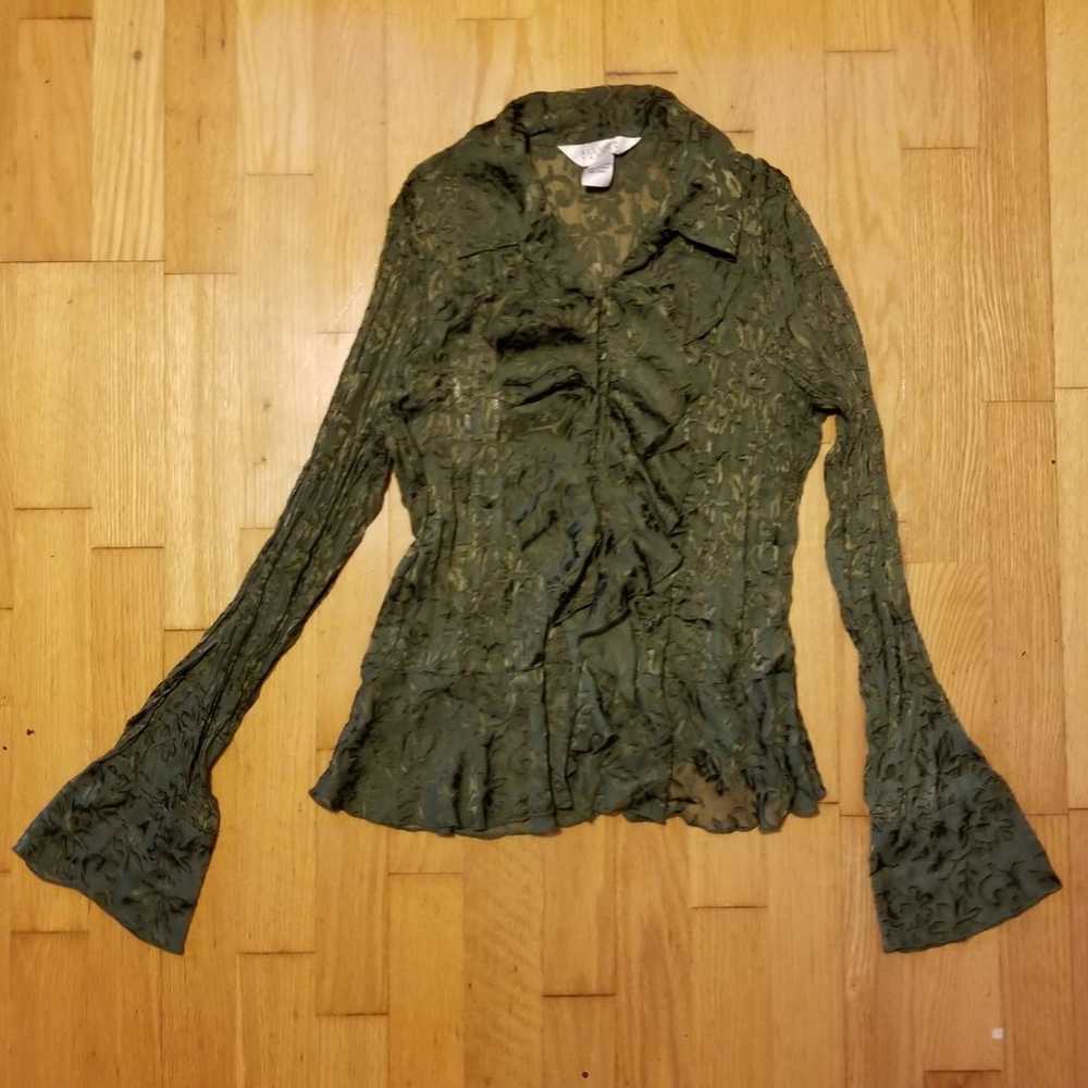 Vintage Allison Taylor Olive Green Lace Top L - image 3