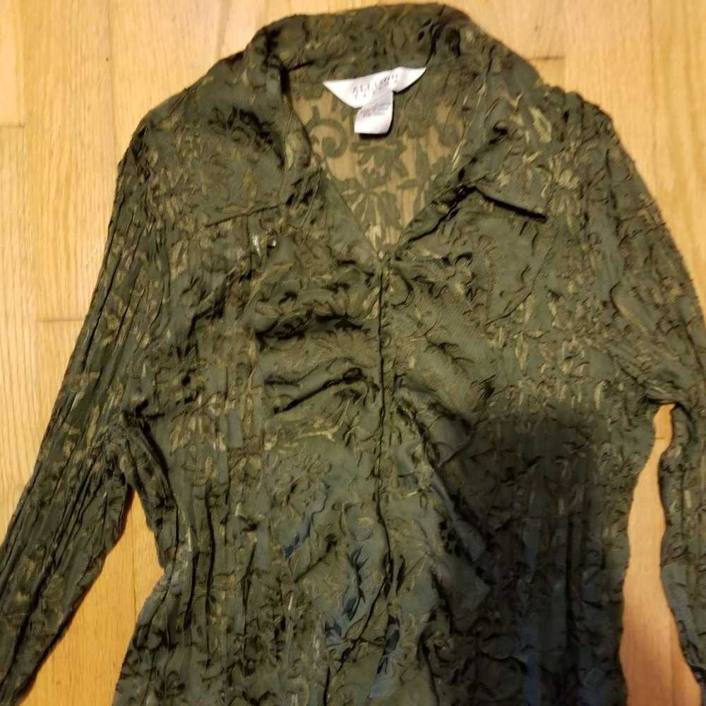 Vintage Allison Taylor Olive Green Lace Top L - image 4