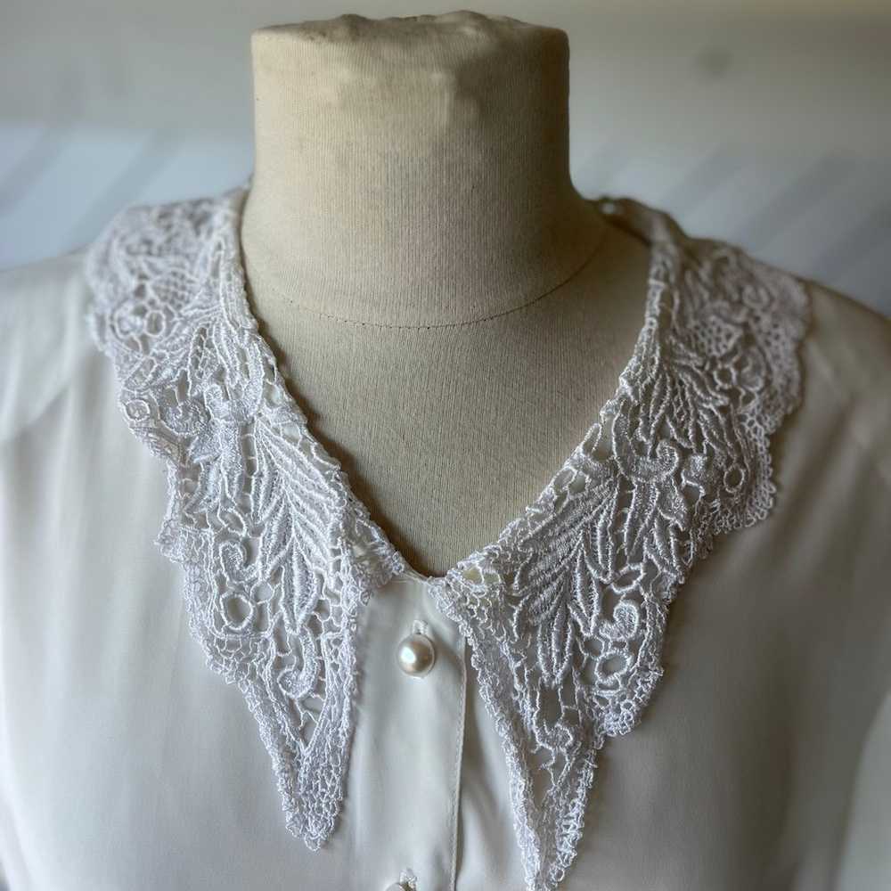 Petite Impressions Vintage cream ivory lace colla… - image 8