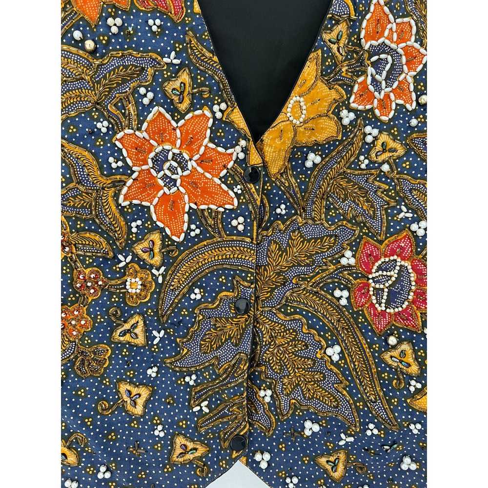 NWOT Ana Mori Beaded Blue and Yellow Orange Flora… - image 2