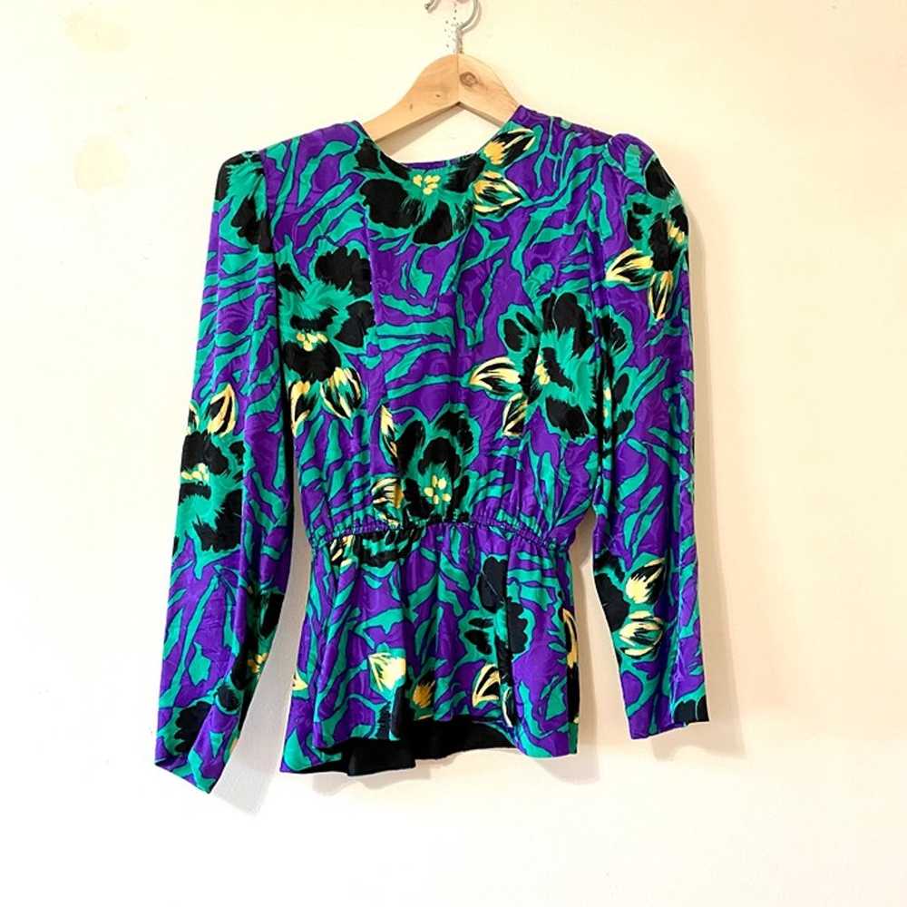 Vintage 80s blouse silk long sleeve shirt peplum … - image 1