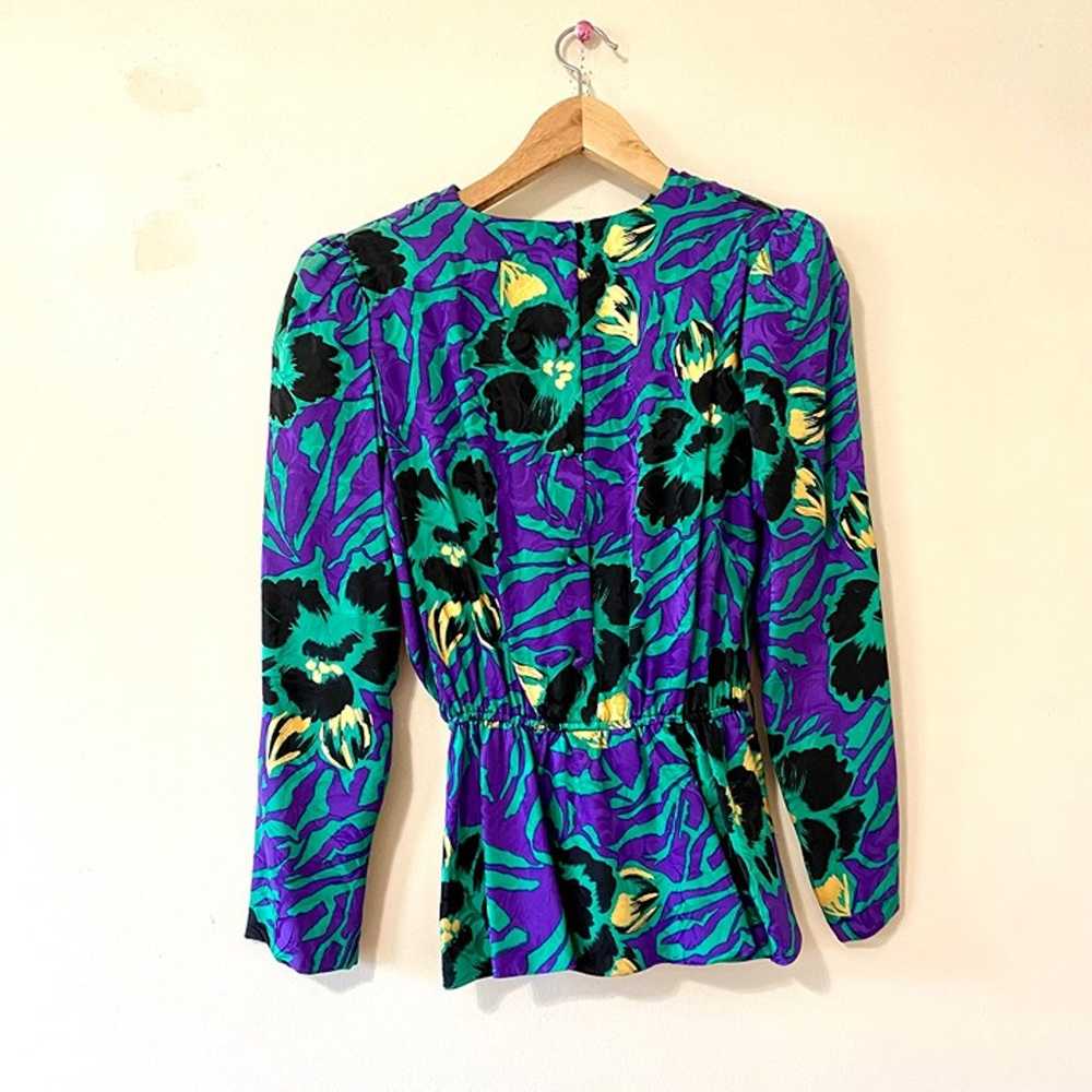 Vintage 80s blouse silk long sleeve shirt peplum … - image 4