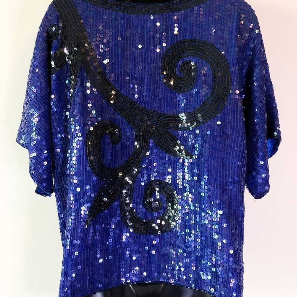 Vintage Blue Beaded Sequin Top - image 10