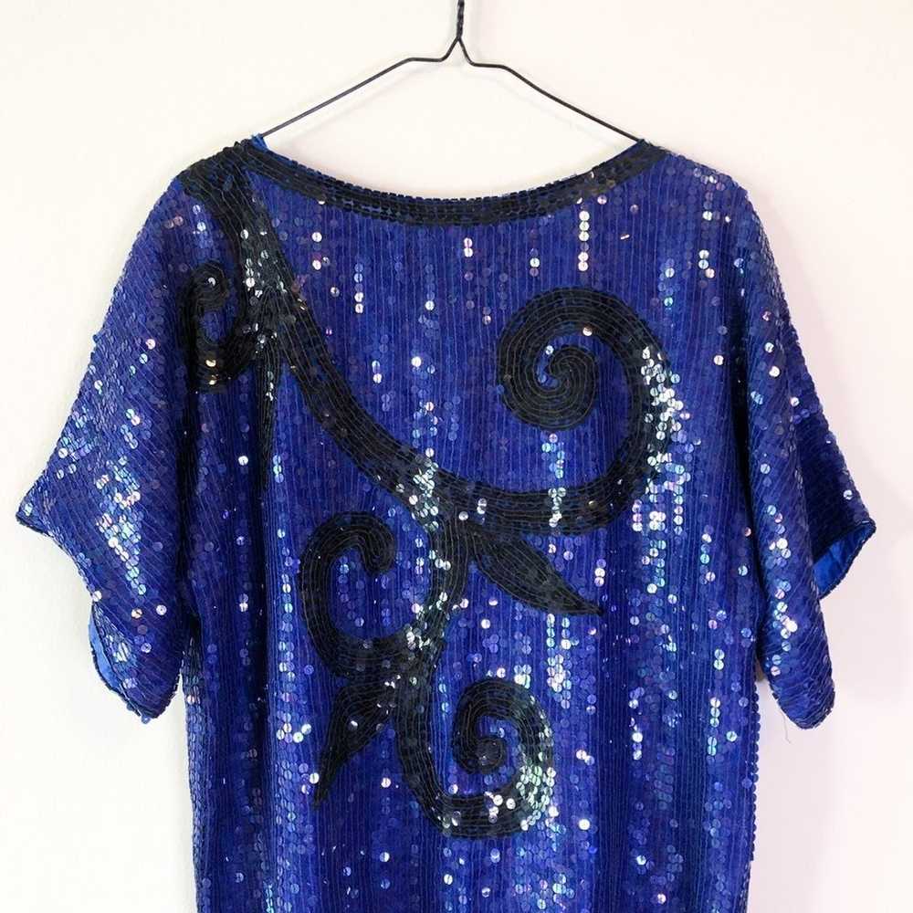 Vintage Blue Beaded Sequin Top - image 11