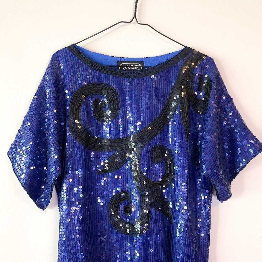 Vintage Blue Beaded Sequin Top - image 3