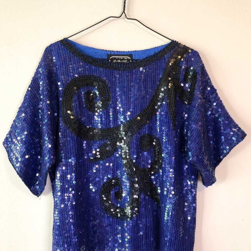 Vintage Blue Beaded Sequin Top - image 5