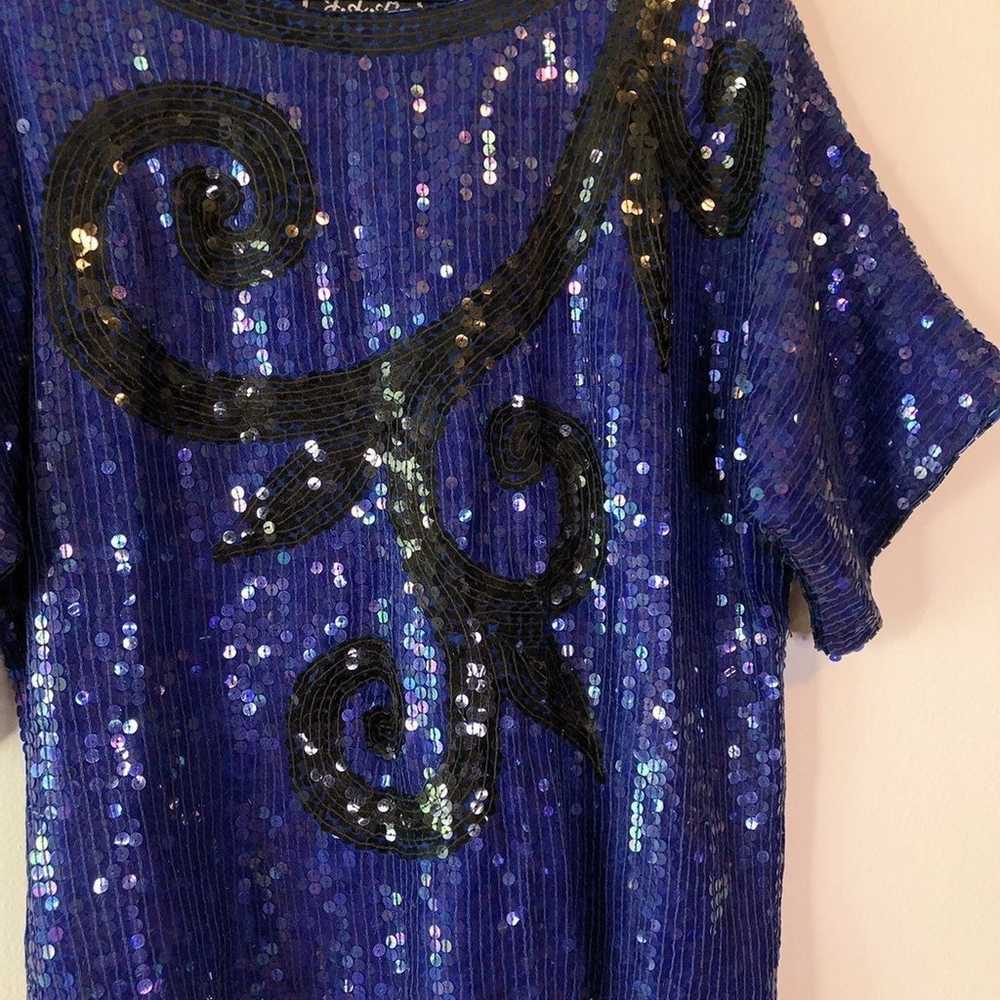 Vintage Blue Beaded Sequin Top - image 6