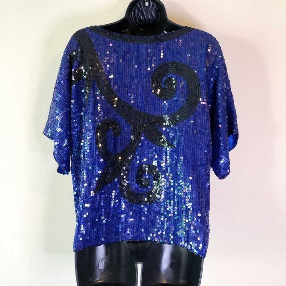 Vintage Blue Beaded Sequin Top - image 9