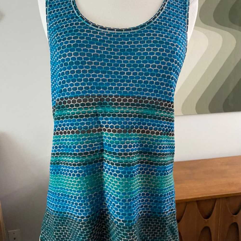 Vintage '90s Missoni blue and green honeycomb tan… - image 1