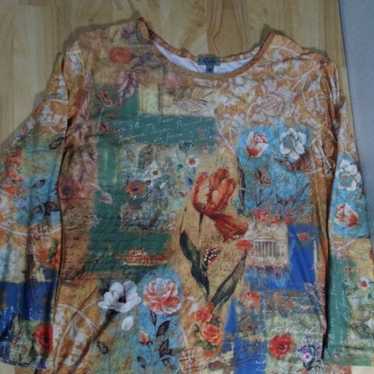 Vintage Caia Floral Nostalgia Pattern T-Shirt Shi… - image 1