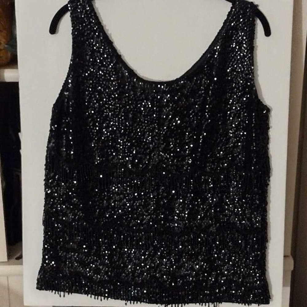 1960s MCM Black Hand Beaded & Sequined Sleeveless… - image 12