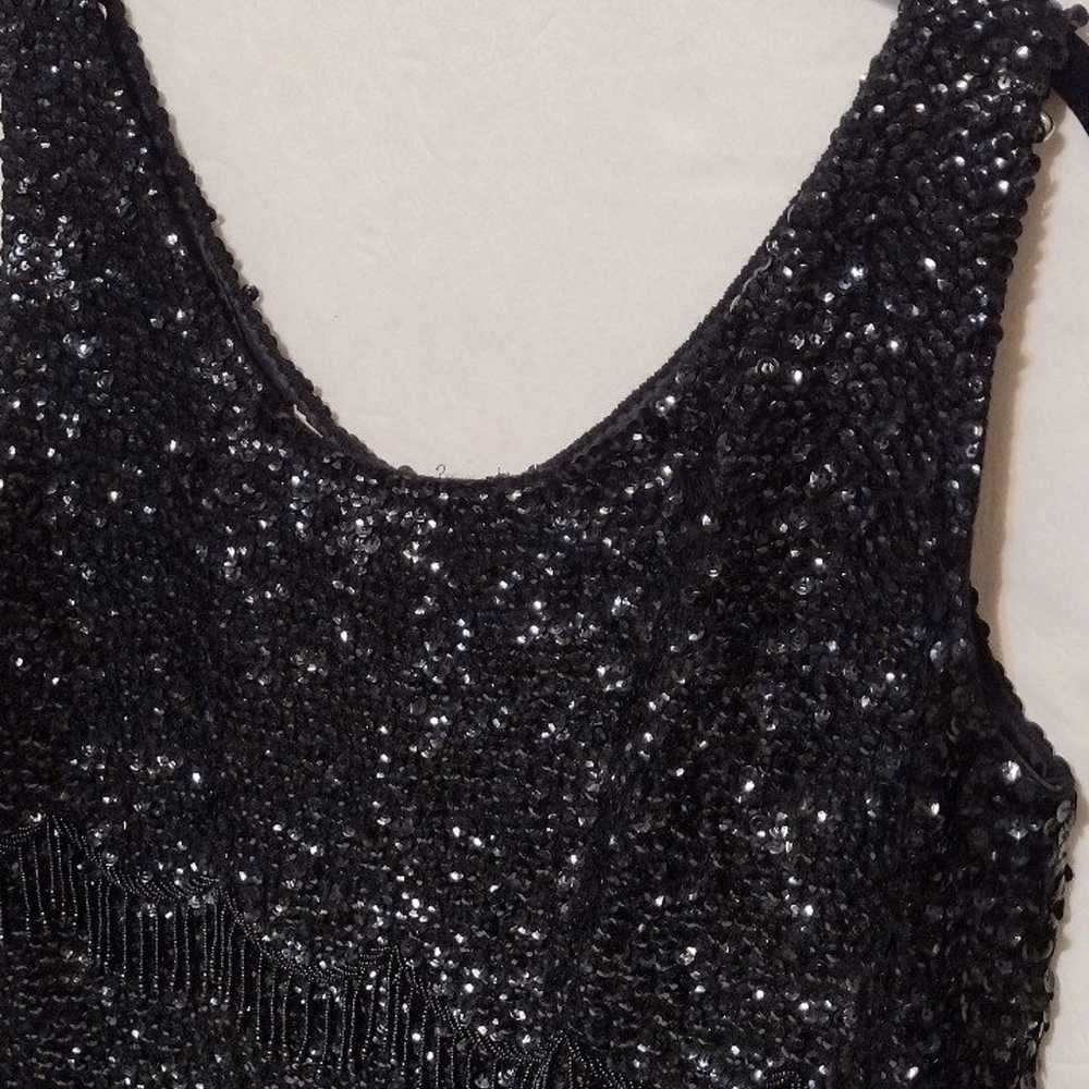 1960s MCM Black Hand Beaded & Sequined Sleeveless… - image 4