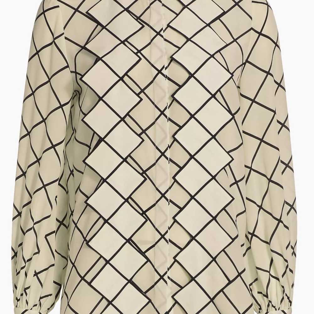 Oscar de la Renta  Tie-Neck Grid-Print Crepe de C… - image 2