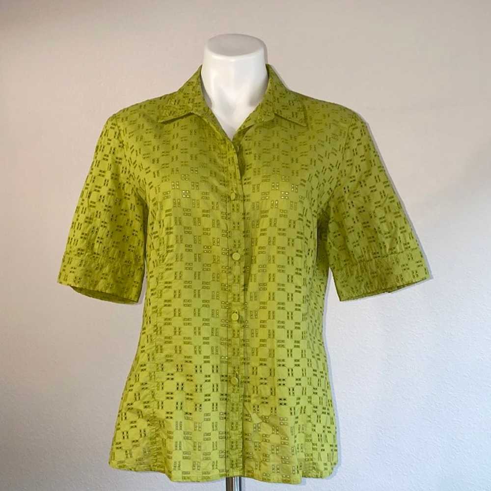 Talbots Vintage Eyelet Short Sleeve Button Up Shi… - image 1