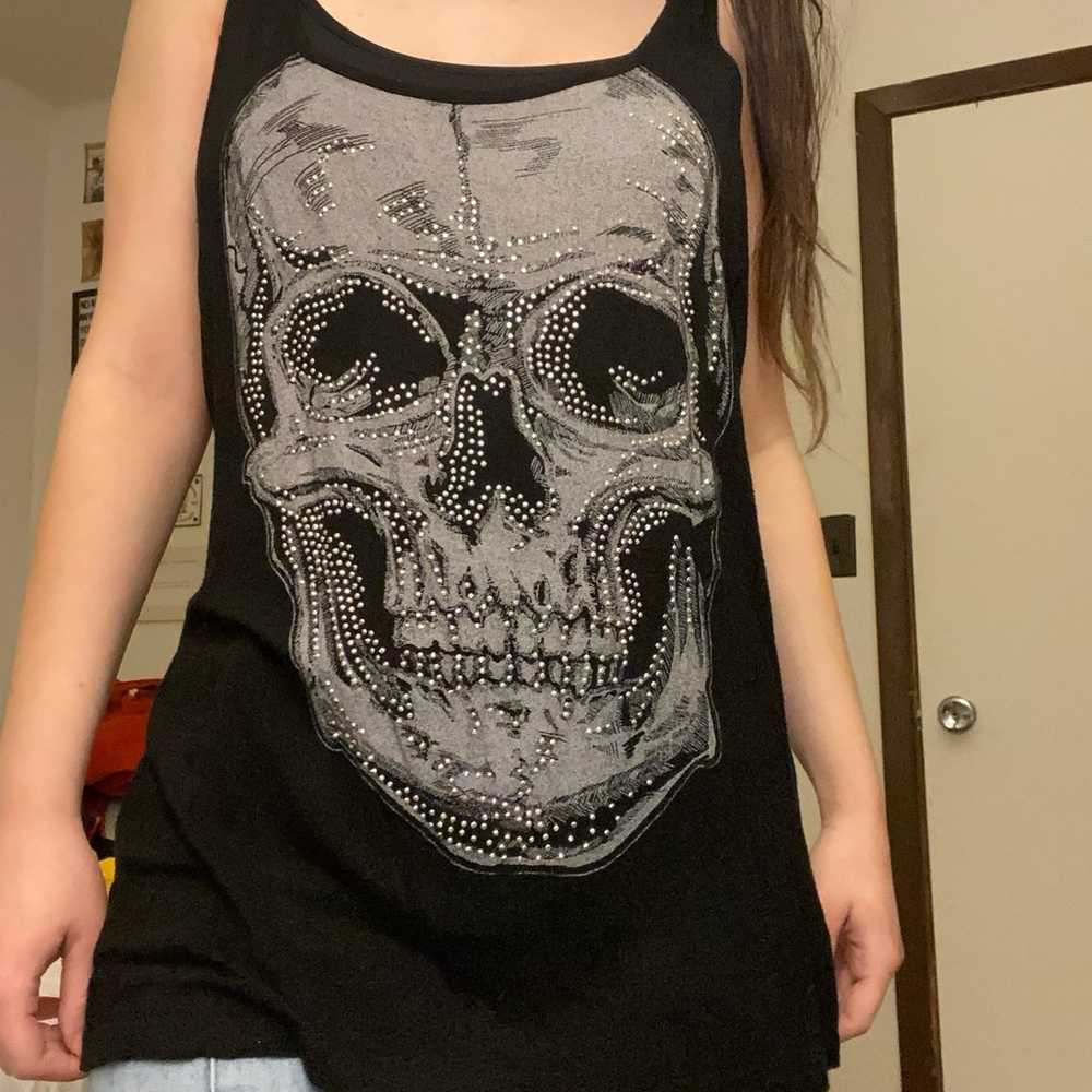 Y2K Bedazzled Skull Tank Top - image 2