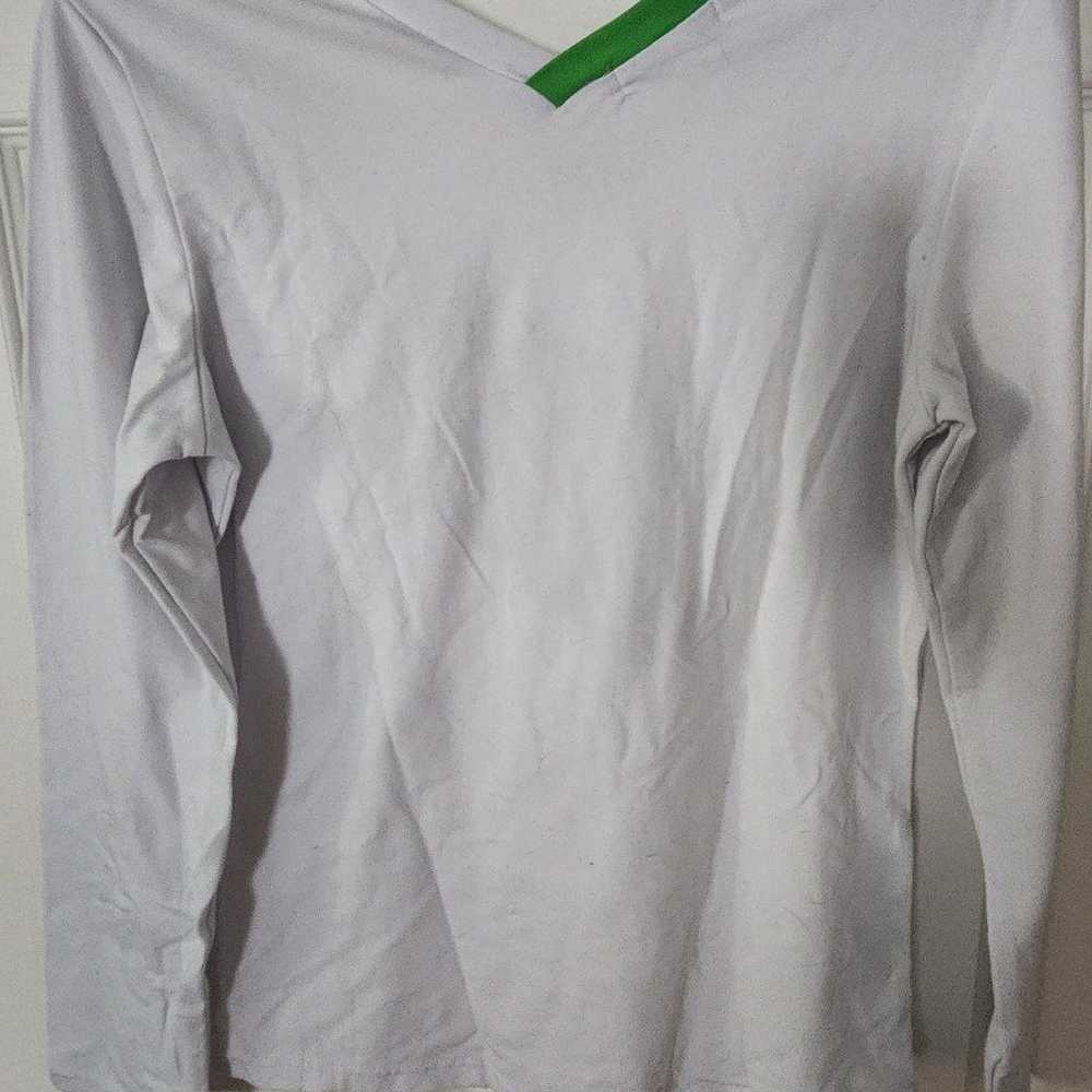 NWOT Only Win White Green Long Sleeve Double VNec… - image 2