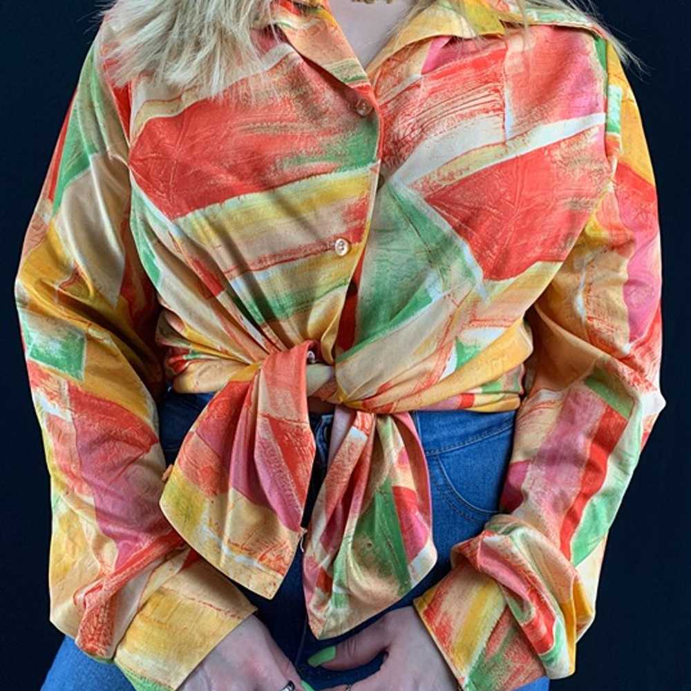 70s Hamilton 8 Long Sleeve Abstract Button Up Top - image 1