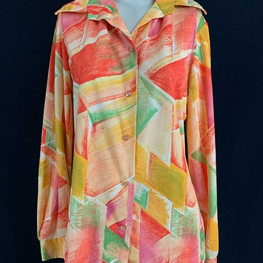 70s Hamilton 8 Long Sleeve Abstract Button Up Top - image 2