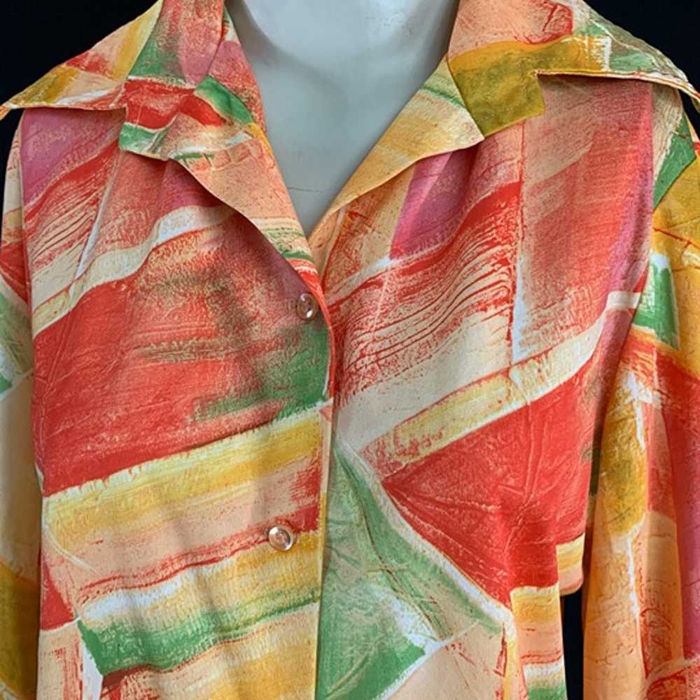 70s Hamilton 8 Long Sleeve Abstract Button Up Top - image 3