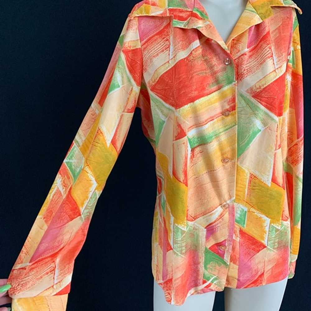 70s Hamilton 8 Long Sleeve Abstract Button Up Top - image 5