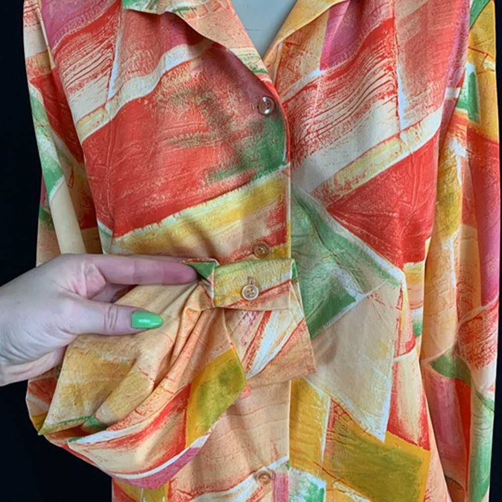 70s Hamilton 8 Long Sleeve Abstract Button Up Top - image 6