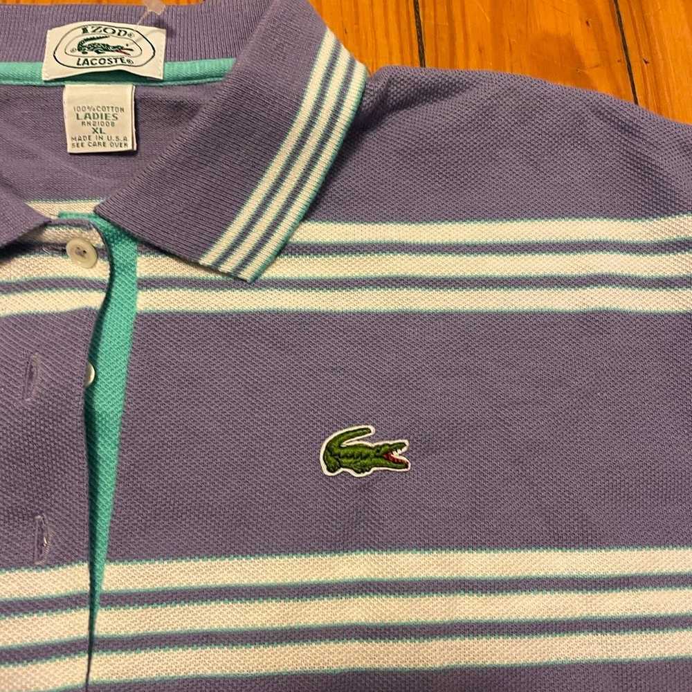 Vintage IZOD Lacoste Striped Polo Shirt XL White … - image 3