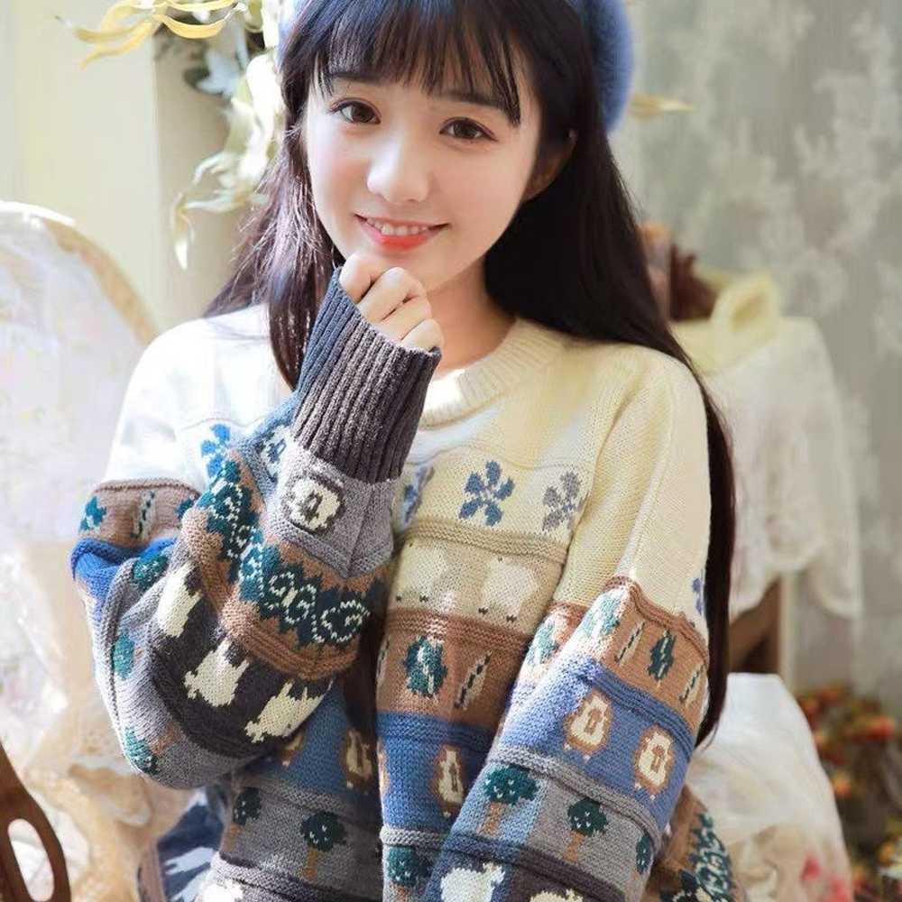 Vintage inspired sheep knit sweater top - image 4