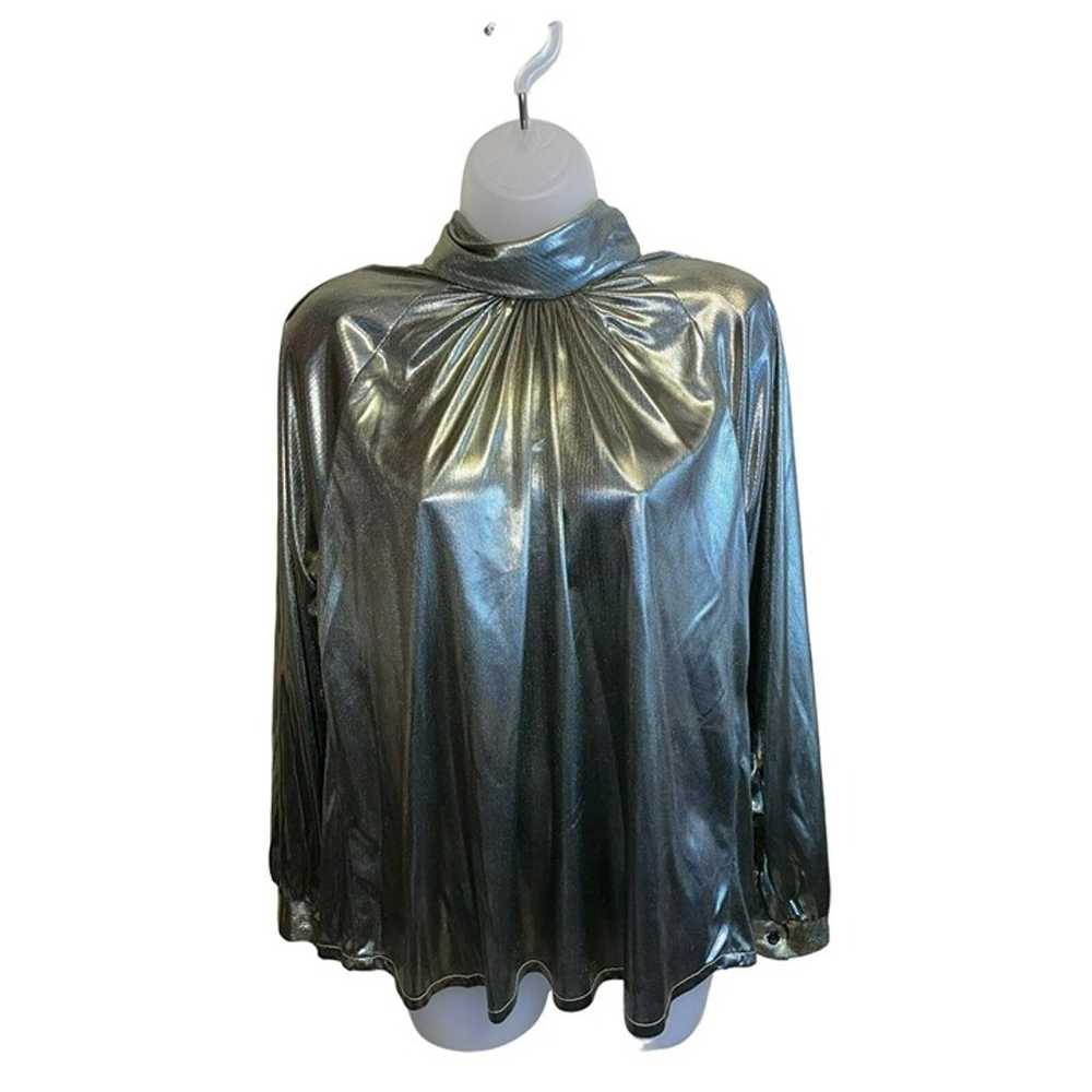 Jeri Marque Vintage Foil Blouse Size Large - image 1