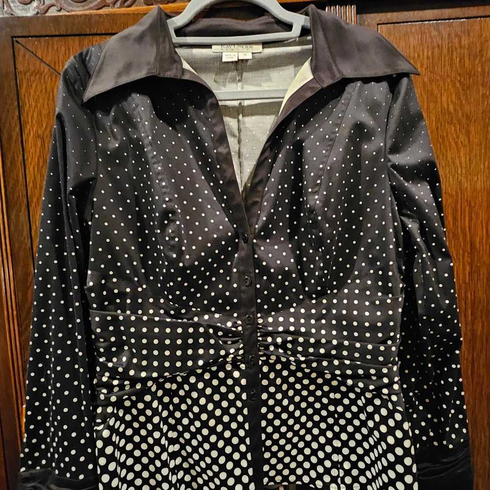 Vintage Kay Unger Black & White Polka Dot Cotton … - image 10