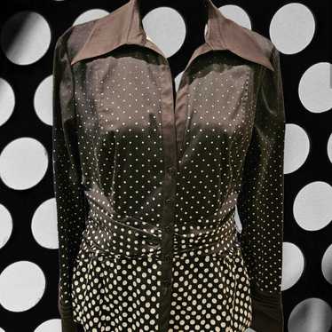 Vintage Kay Unger Black & White Polka Dot Cotton … - image 1