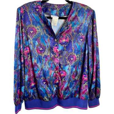 Ladies vintage silky cardigan funky 70s print - image 1