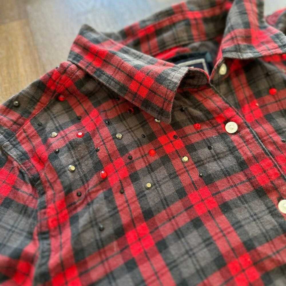 Y2K VS PINK Red Flannel Button Up Large Rhineston… - image 3