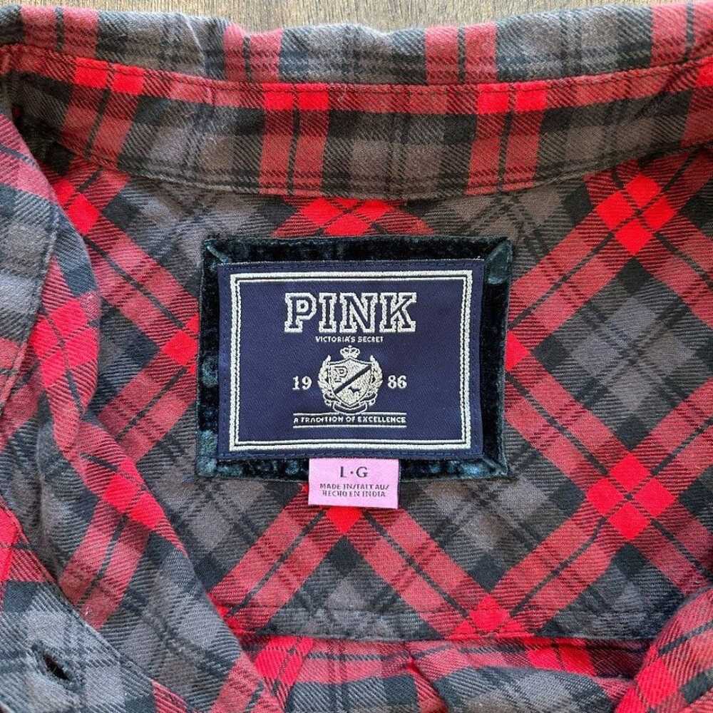 Y2K VS PINK Red Flannel Button Up Large Rhineston… - image 4