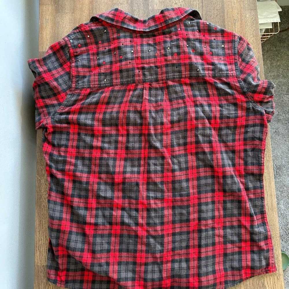 Y2K VS PINK Red Flannel Button Up Large Rhineston… - image 6