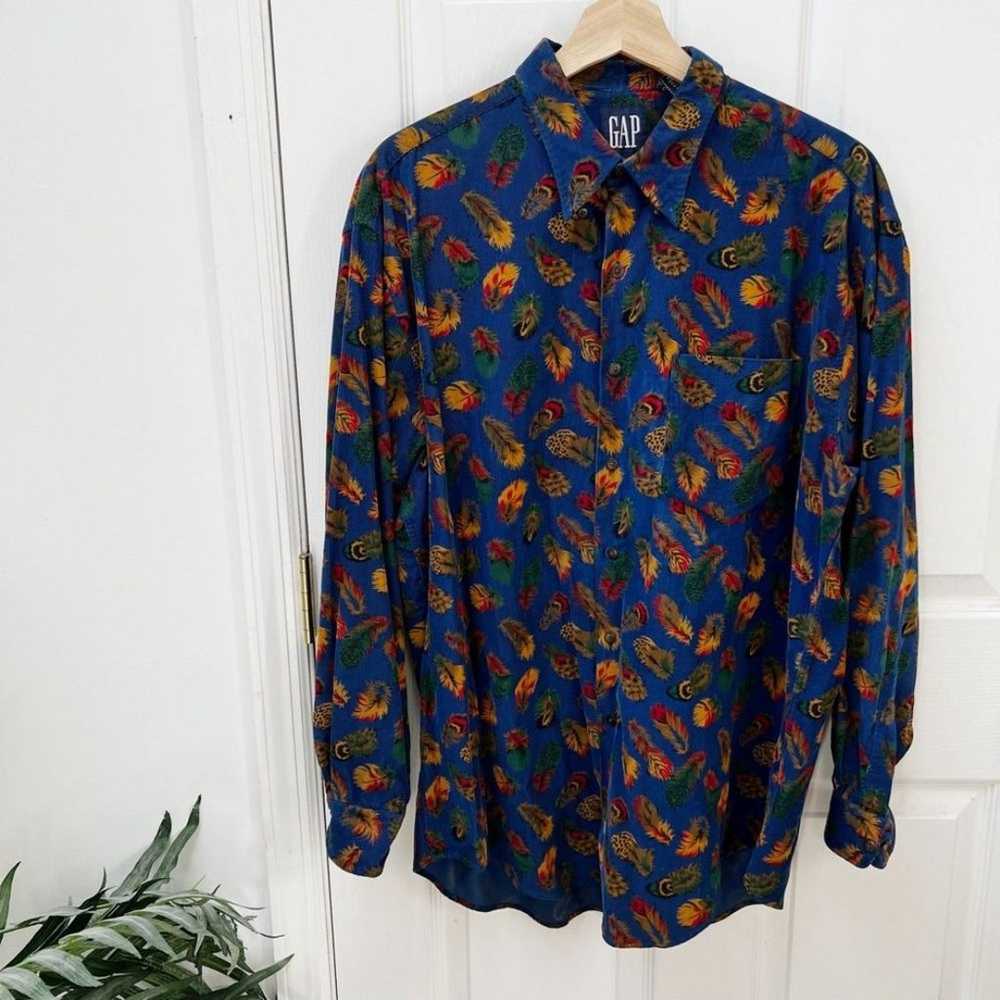 Vintage Gap Peacock Feather Print Button Front Top - image 1